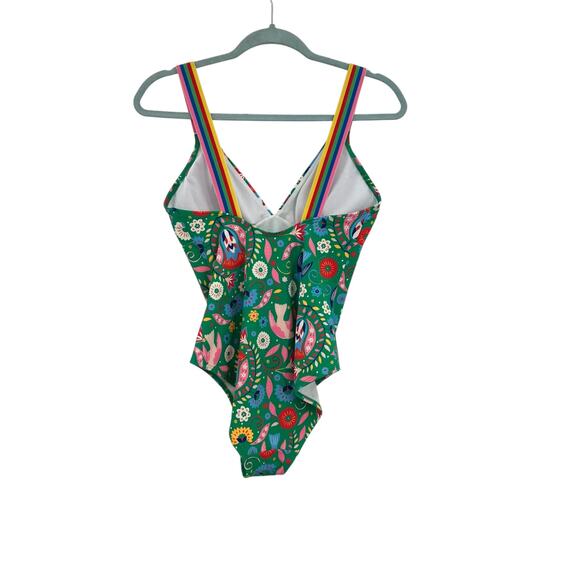 Boden Stripe Trim Swimsuit One Piece Decorative Garden Floral Green Size US 8 - Picture 6 of 11